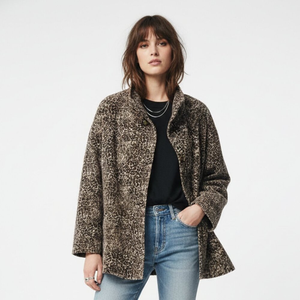 Talbots Swing Coat Leopard Velvet Grunge Indie Retro Brown 16